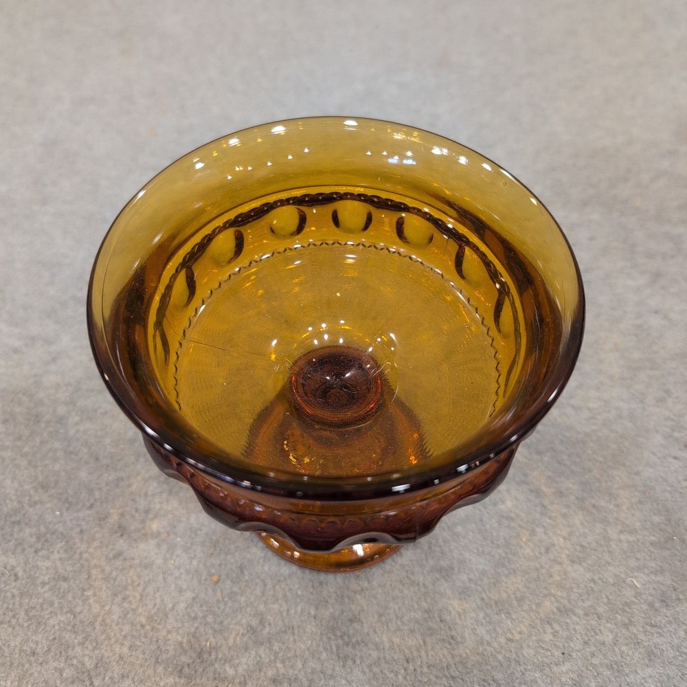 Indiana Glass Co Amber Kings Crown Thumbprint Compote Candy Dish MCM Glassware - Picture 2 of 6